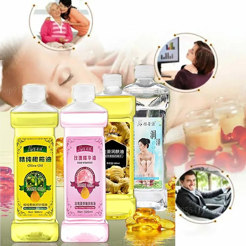 500ml Rose Massage Oil Tasteless Olive Flavor Ginger Essential Oil Body Push Oil Whole Body Meridians Beauty Salon Scraping