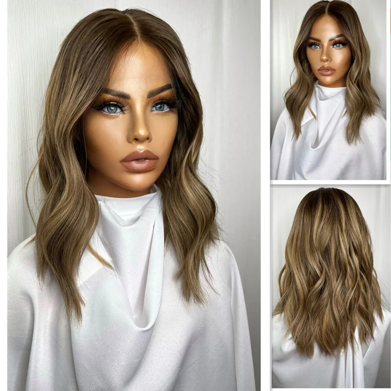 

Premium Synthetic Hair lace Front Wig Brown caramel Blonde highlights colored Natural lace wigs High Density For Women Use