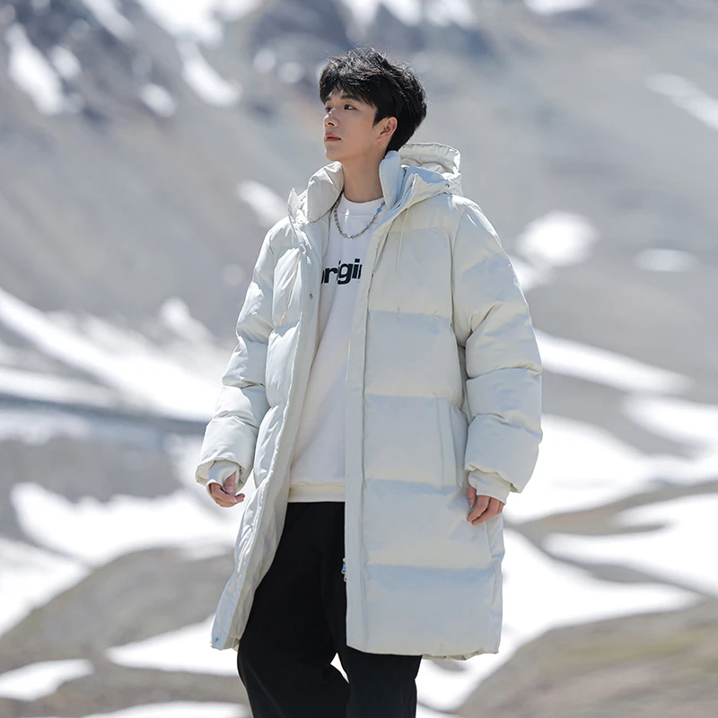 Men's Clothing Winter Jacket Brand Fashion Solid Color Thick Warm Long Parka Casual Solid Color Windproof Cotton Coat Men Puffer