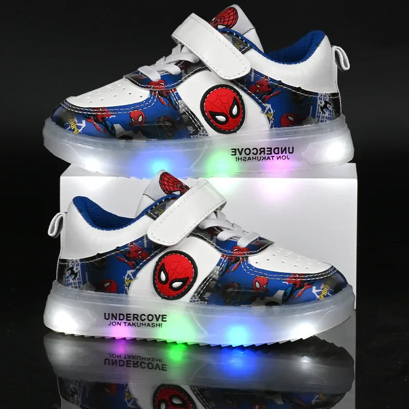 Disney Led Light Shoes for Kids Fashion Cartoon Spiderman Boys Sneakers ragazze scarpe Casual scarpe sportive per bambini traspiranti