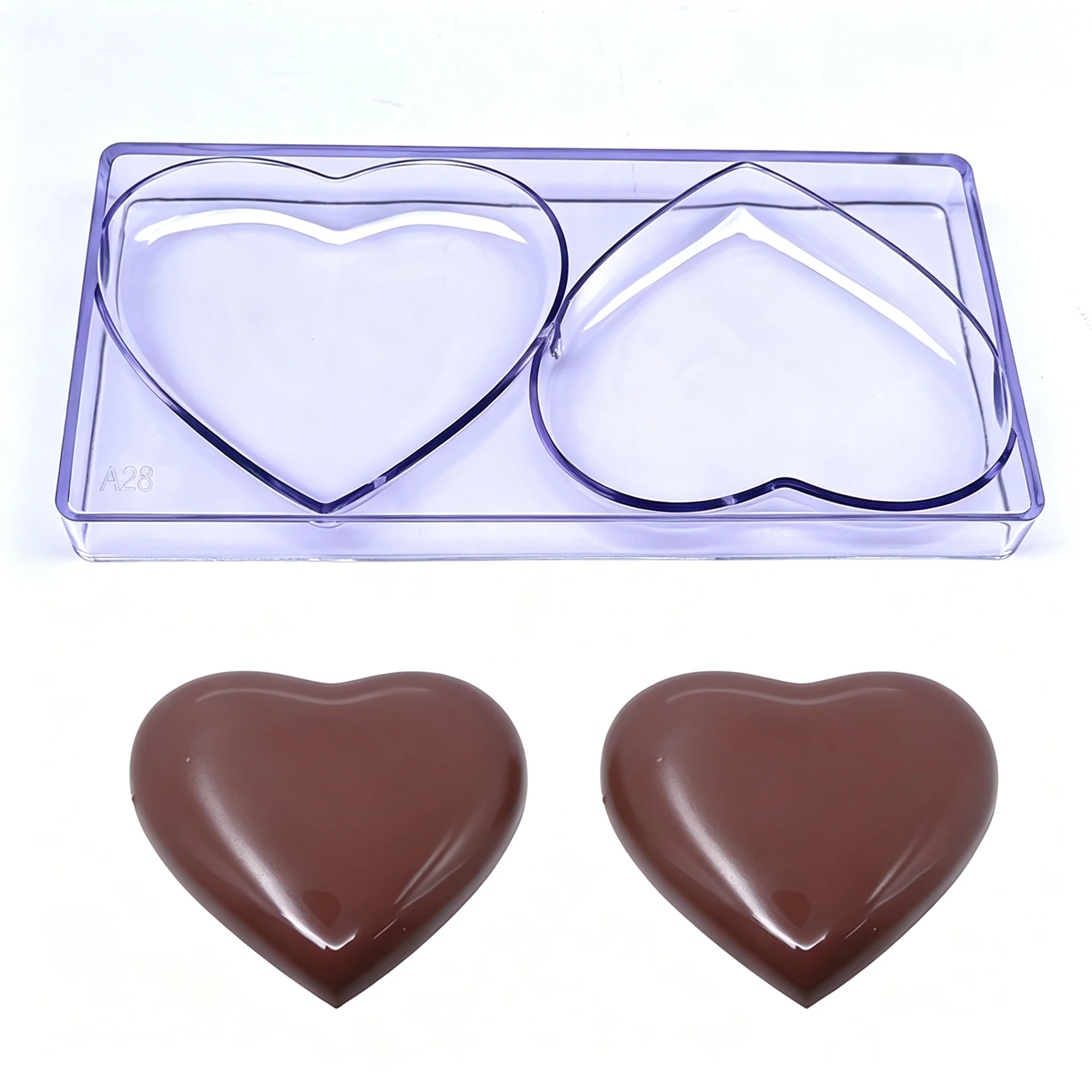 2-Cavity Large Heart Polycarbonate Chocolate Mold, Bonbon Candy Making Mold for Home, Bakery and Wedding