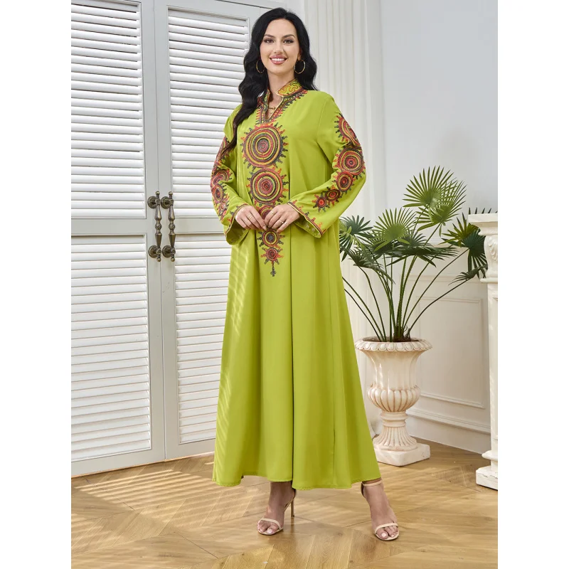 

231 New Middle Eastern Robe Women's Long Dress with Rope Embroidery Dubai Travel Party Long Sleeve Dress