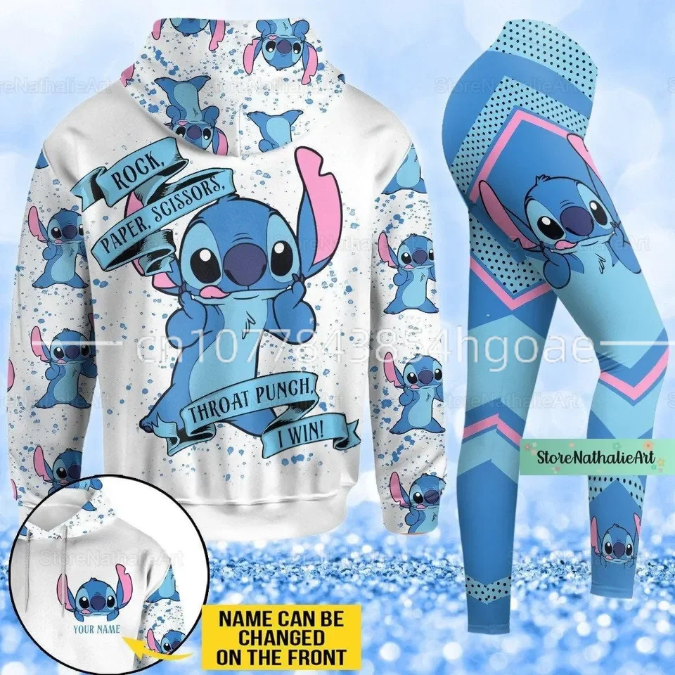 Nome personalizado novo ponto com capuz feminino calças de yoga conjunto disney yoga moletom com capuz calças apertadas moda esportiva