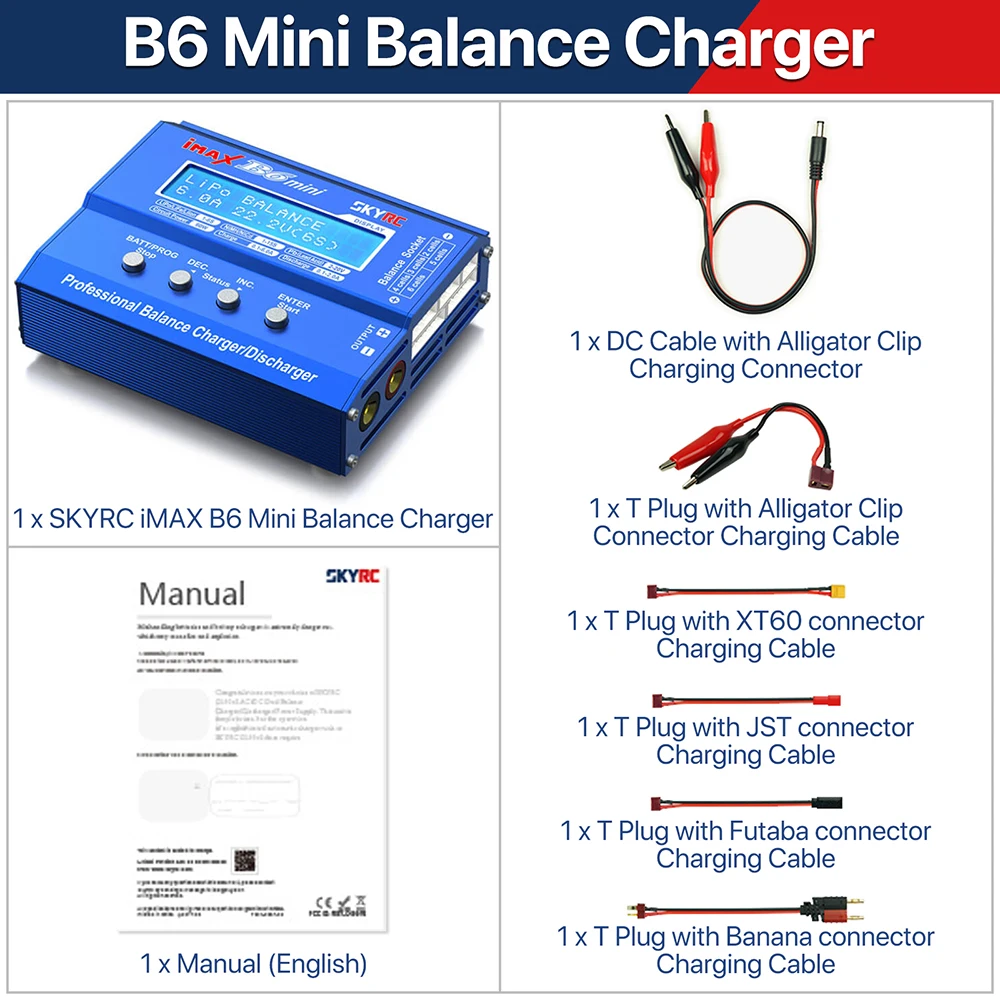 Skyrc Lipo Lader Imax B6 Evo B6 V2 B6 Mini B6AC V2 Balance Acculader Ontlader Met Adapter Temperatuursensor 6A 1-6S