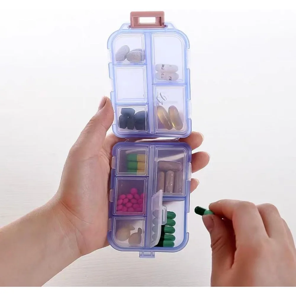 صندوق دواء محمول مقاوم للماء، مقاوم للرطوبة، مستقل، شبكة صغيرة، حاوية حبوب منع الحمل، أقراص تخزين 10 خلايا #3