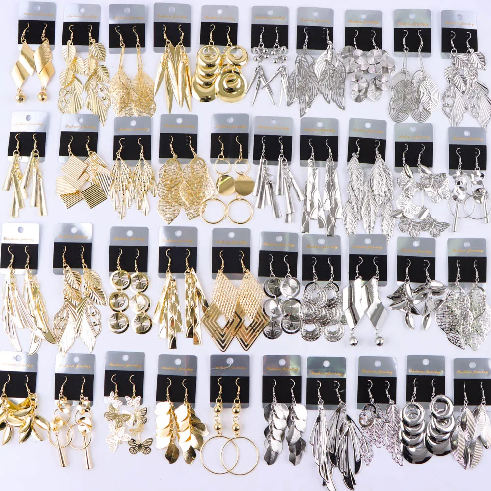 Fashion 20pairs/Lot Metal Exaggerated Drop Dangle Jewelry Earrings For Women Mix Style Send Random