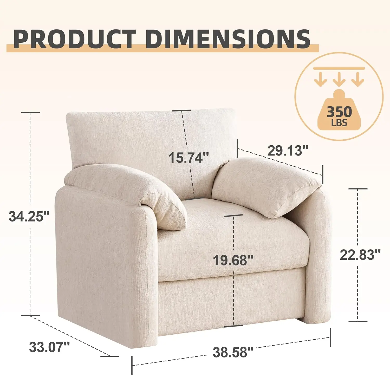 Chenille Übergroßer Sessel, 98 cm Breite Akzentstühle für Wohnzimmer & Schlafzimmer Moderner Loungesessel, Individuell Anpassbar