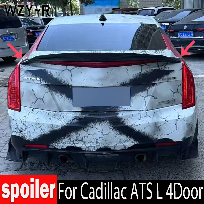 For Cadillac ATS L 4Door 2014 -2017 Forged Real Carbon Fiber Gloss Black High Quality Rear Spoiler Trunk Lid R Style