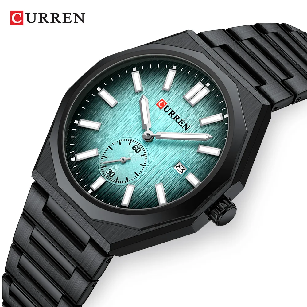 CURREN Men Luxury Octagon Case Watch with Luminous Business Dress Quartz Wristwatch with Stainless Steel Band Reloj Masculino