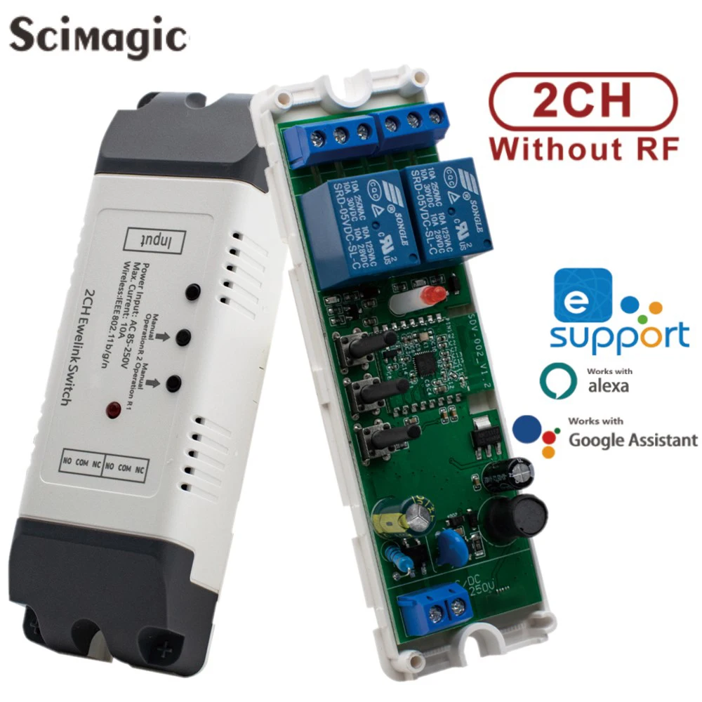 

2CH Wifi Smart Switch Module Relay Ewelink APP Receiver AC DC 7-32V 85-250V RF433 Inching Self-locking Switch for Alexa Google