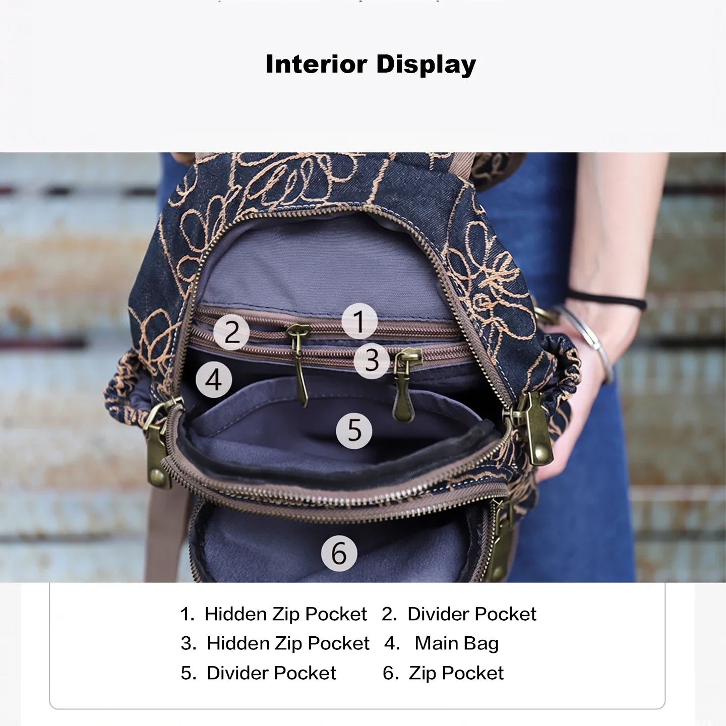 Printed Denim Casual Backpack For Women Lightweight Small Retro Bag Shoulder & Chest Crossbody Purse For Daily Travel Bag Ladies
