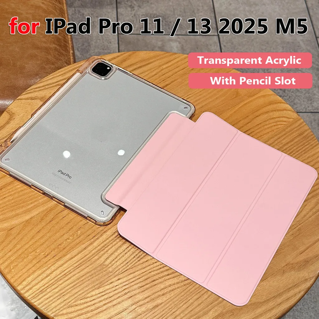 Case for IPad Pro 11 Inch 2025 A3358 A3359 Cover Pro 13 M5 A3269 A3271 Casing Transparent Crystal Tablet Case with Pencil Slot