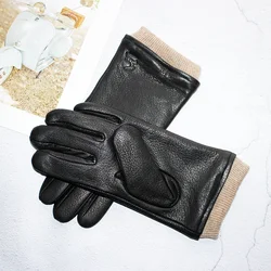 Outdoor Cold proof Men's Motorcycle Riding Deer Skin Gloves Fashion New Wool Lined Leather Winter Warm Driving