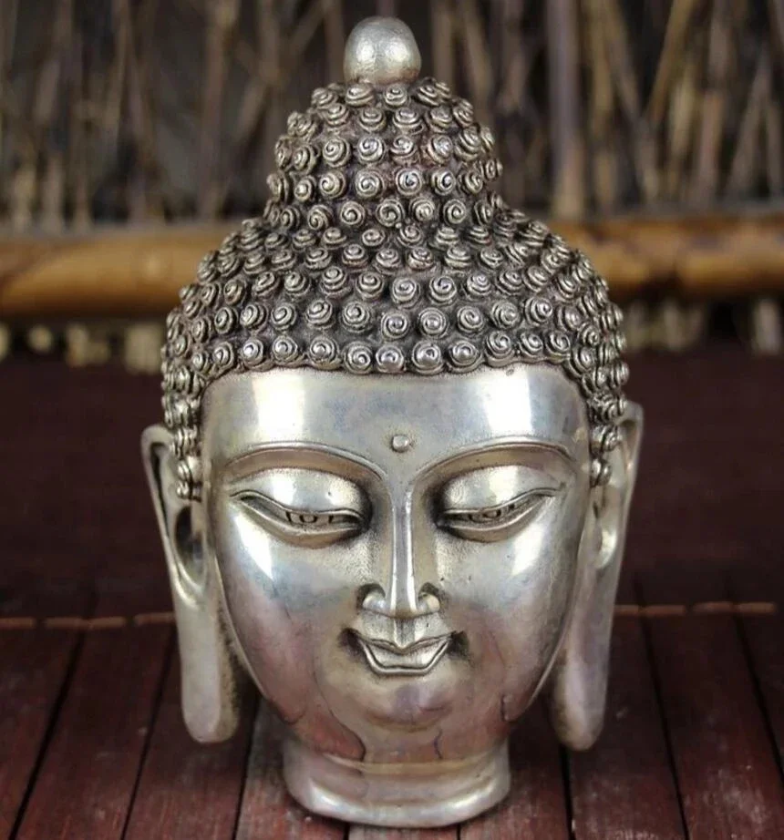 Copper Statue White copper gilded silver study home furnishings craft supplies such as Buddha's head