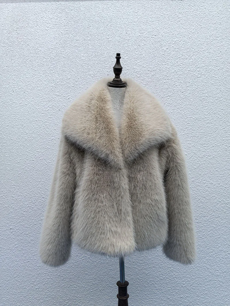 Item Number 0113 Casual Brown Thick Fur Jackets Women Long Sleeve V Neck Autumn Winter Faux Fur Coats Fashion Streetwear Outwear