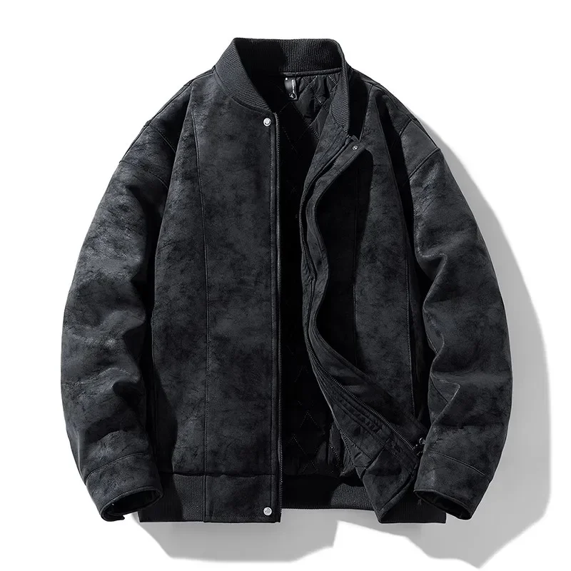 Winter Dicke Jacken Männer Baseball Kragen Warme Casual Mäntel Männlichen Mode Wildleder Jacke Solide Zipper Bomber Oberbekleidung Mantel Für Mann