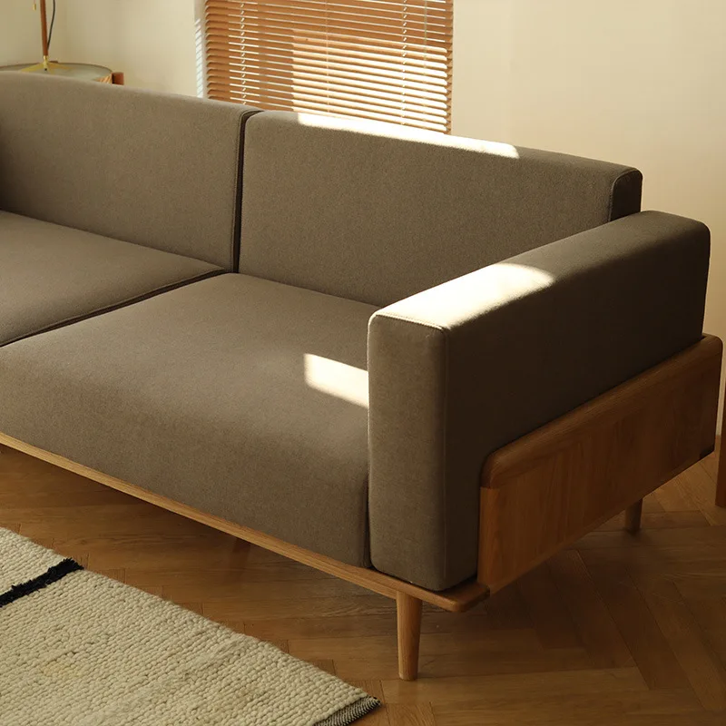 Solid wood Japanese-style simple sofa, cherry wood mortise and tenon, fully equipped fabric small apartment oak sofa
