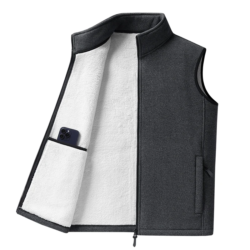 Male Sleeveless Casual Winter Waistcoat Men Solid Color Fleece Waistcoat Men Zipper Vest Jacket Fashion Brand Men Winter Vests