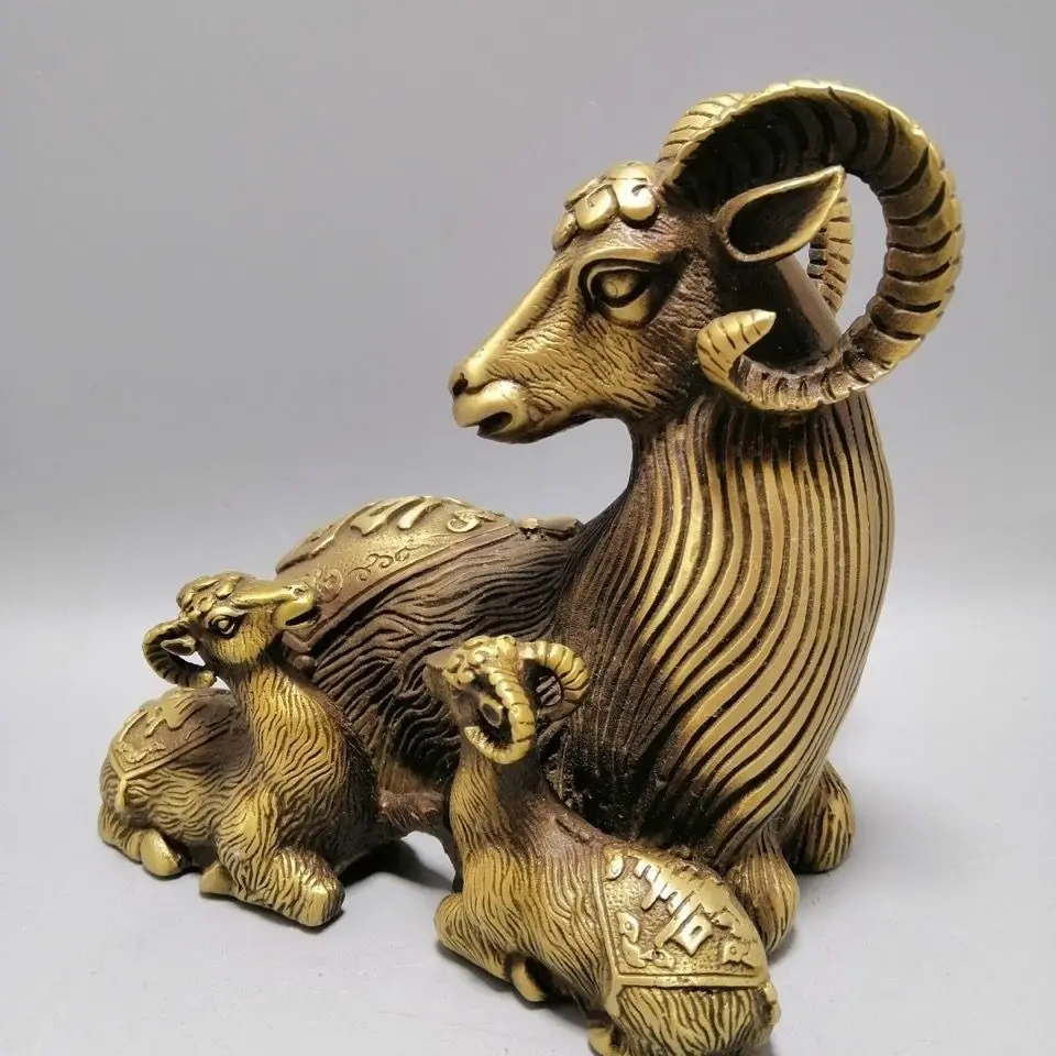 Copper Lucky three sheep meet bliss Statue sheep mama Statue Office Home Decor Gift for Desk Ornament