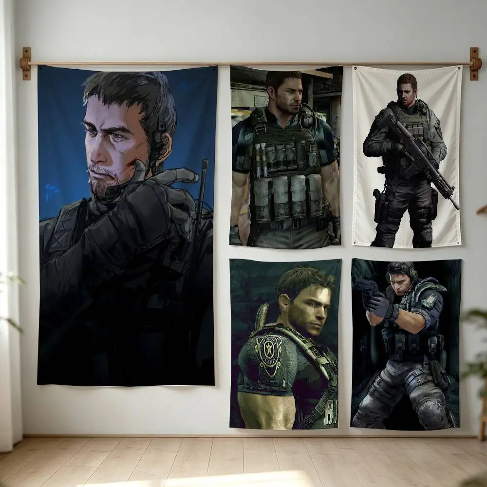Chris Redfield Resident Evil Flag Digital Printing Banner for Garage Wall Out Door Decoration