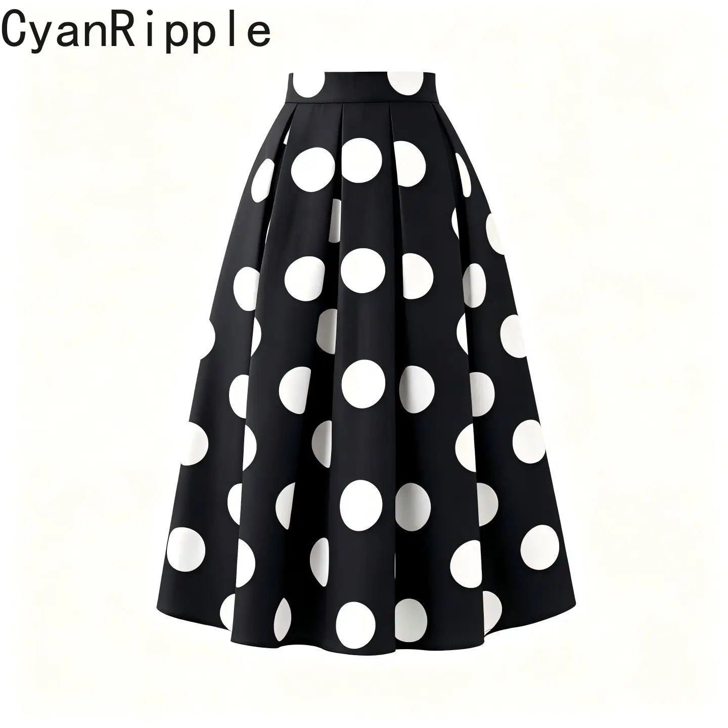Vintage Black and White Polka Dot Elegant High Waist Puff Skirt New Spring Autumn All-match Mid-length Women Pleated Skirts