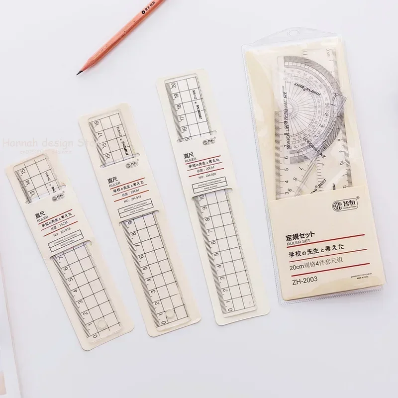 

Simple Style 15cm 18cm 20cm Transparent Simple Ruler Square Ruler Cute Stationery Drawing Supplies Scale Set For Students