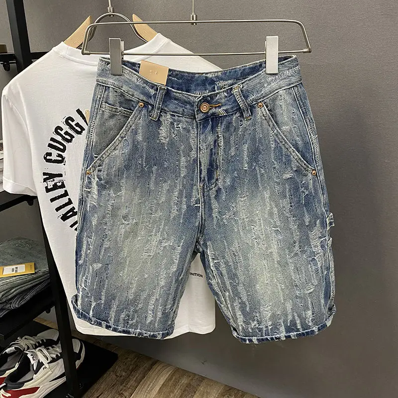 

Fashion Luxury Ripped Denim Shorts Men's 2025 Summer Multi-pocket Overalls Loose Casual Designer Clothes Pants Shorts Graphic