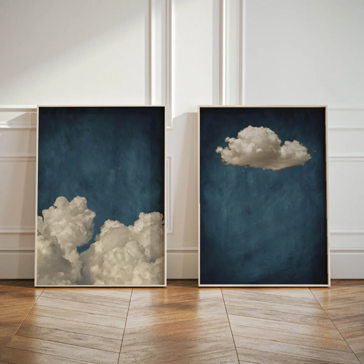 2 pçs/set sábio azul nuvem céu abstrato impressão em tela cartaz moderno e minimalista arte impressões decoração de casa arte da parede cartaz presentes-sem moldura