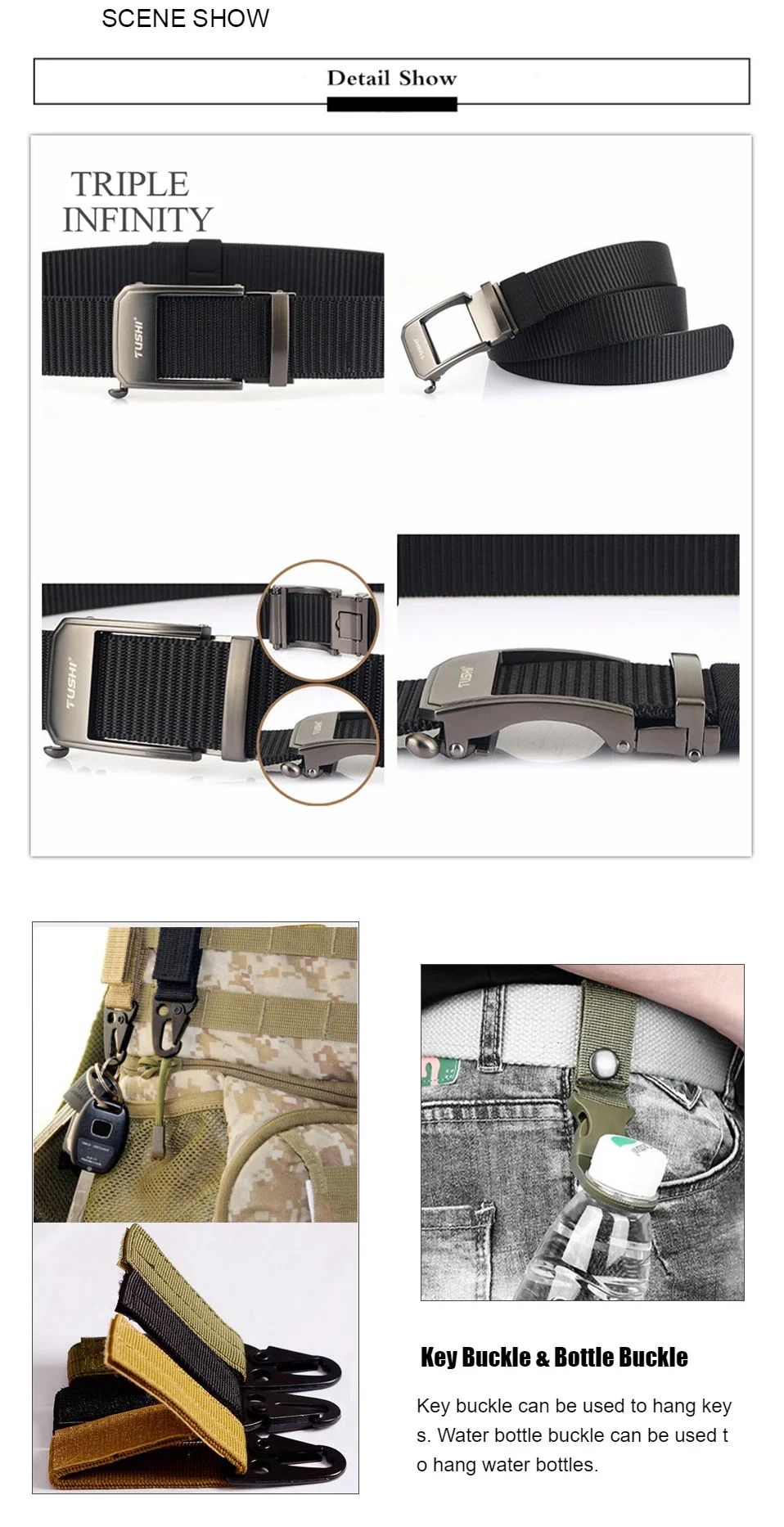 Fashion Metal Automatic Buckle Webbing Belts For Men Thick Tough Canvas Tactical Belt Outdoor 3.4cm Jeans Pants Waistband Hiking