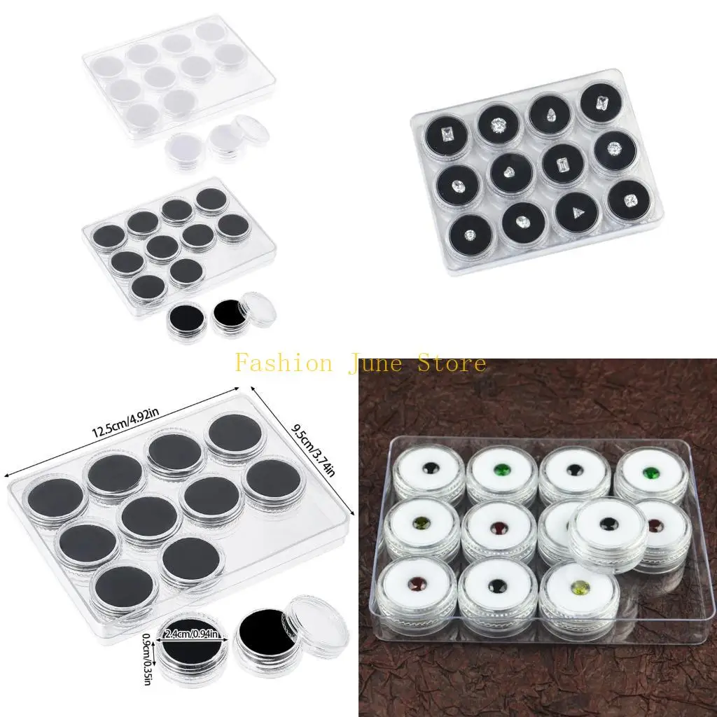 N5KA Clear Plastic Jewelry Organizers Box 12 Round Slots With Soft Foam Base Professional Gemstones Coin Storage For Shop Home