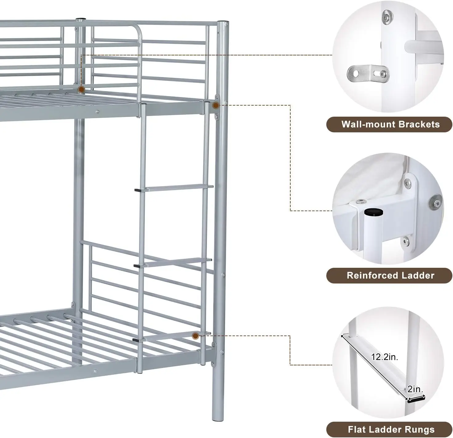 Litera de metal, marcos de cama gemelos sobre dos gemelos para niños, literales con peldaños de escalera plana, literales resistentes para niños/adolescentes/adultos,