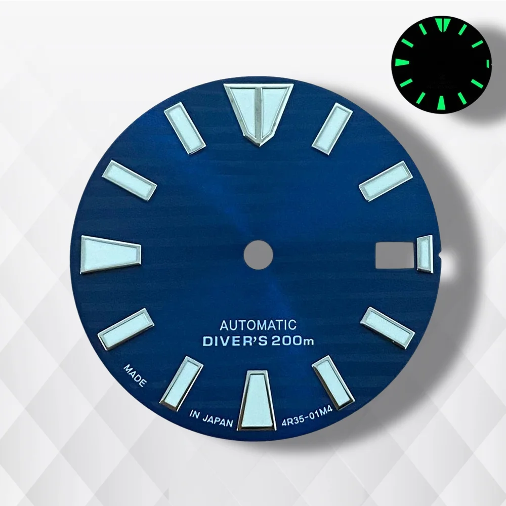 Esfera ondulada con logotipo S de 28,5mm compatible con movimiento automático NH35/NH36 C3 verde luminoso accesorios de modificación de reloj de alta calidad