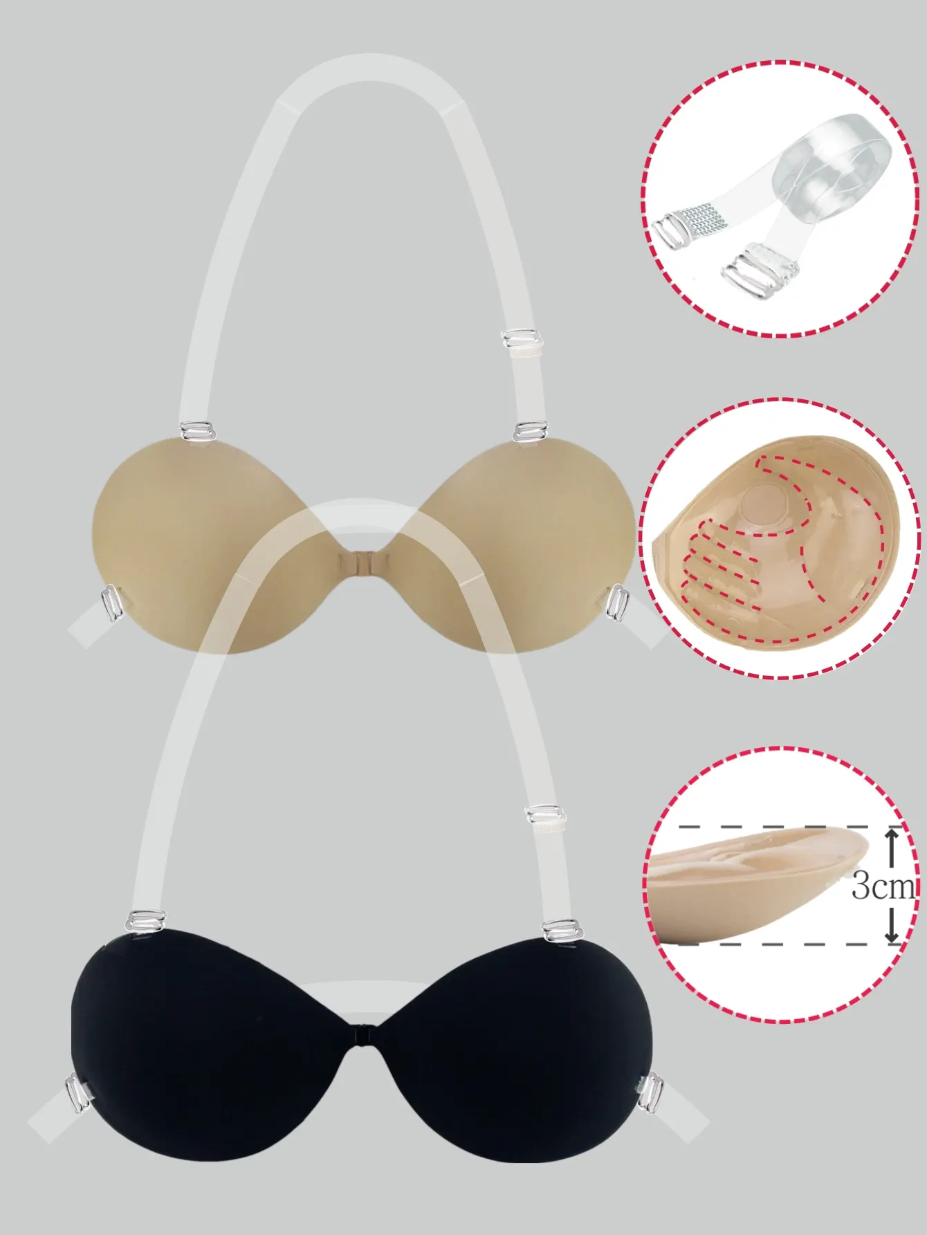 3 cm dicker A bis C Push-Up unsichtbarer Silikon-BH Damen Brustaufkleber selbstklebende BH-Abdeckung BH-Pad Sexy trägerlose Brust