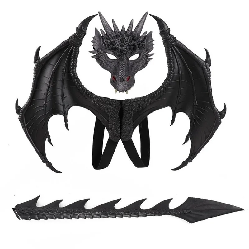 

Halloween Carnival Children's Dress Up Toy Dragon Wings Tail Mask Set Children's Day Performance Props