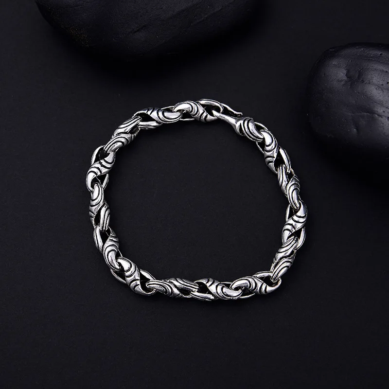 Latest Old Look 925 Sterling Silver Men's Antique Bracelet 8-word Ring Buckle Bracelet Thai Silver Retro Coarse Bracelets