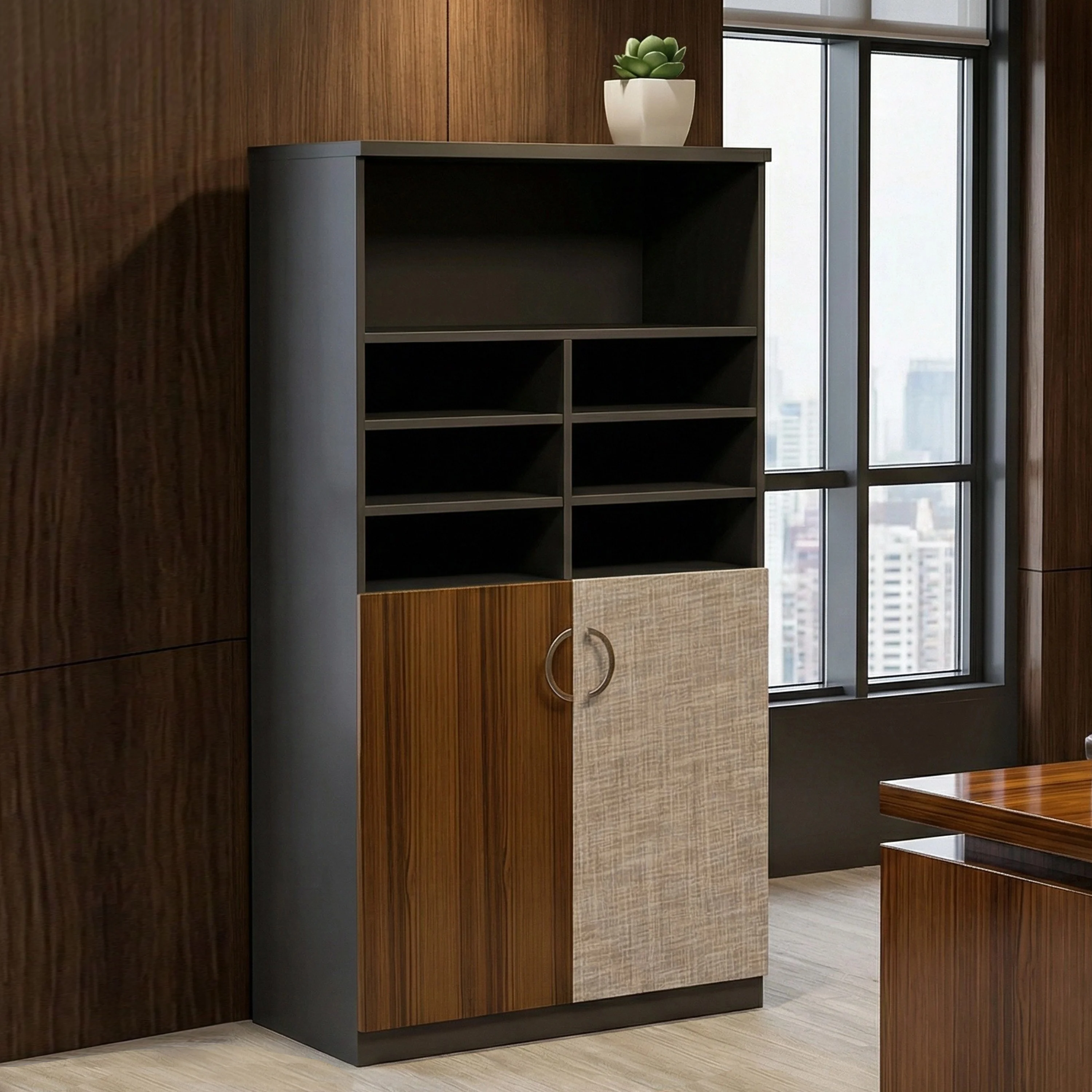 ！@High-Grade Wooden Filing Cabinet Multi-Layer Storage Solid Wood Veneer for Office Confidential Document & Equipment Placement