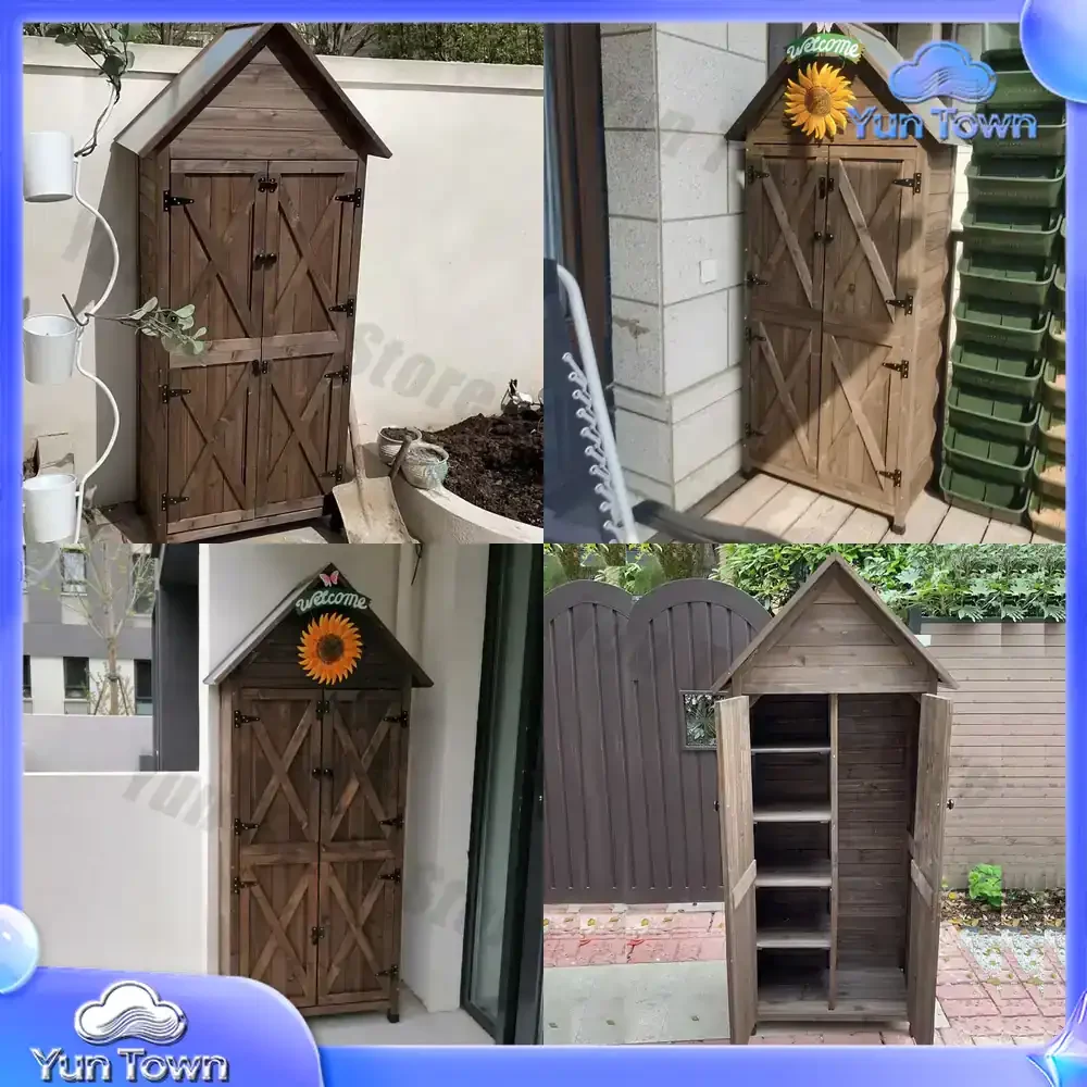 Outdoor Multi-Tier Storage Cabinet for Garden Shed Tool Organizer Wooden Cedar Chest for Lawn Yard Storage Box for Home
