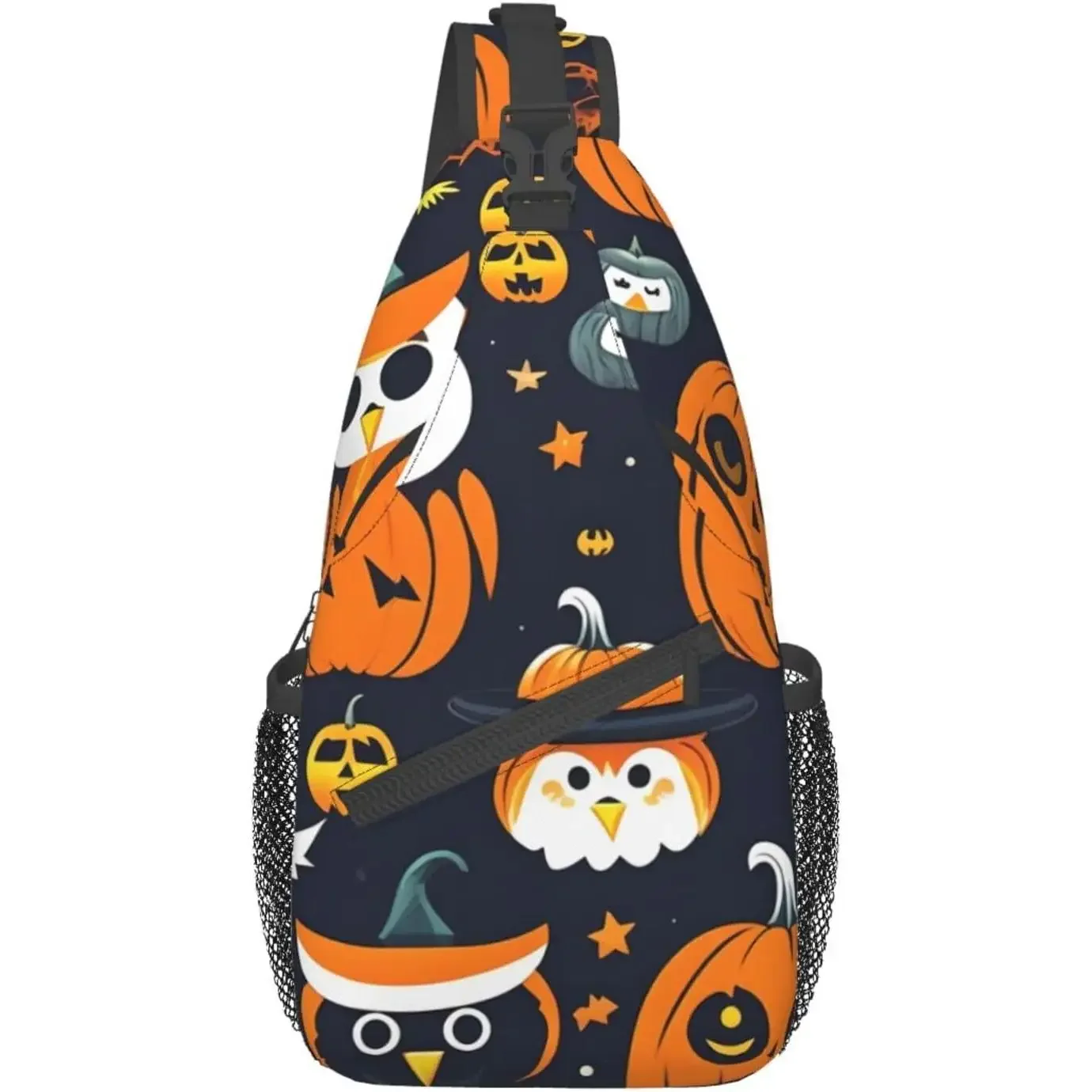 

Рюкзак на слинге с принтом тыквы и совы на Хэллоуин, нагрудная сумка через плечо, рюкзак для пеших прогулок, путешествий, многоразовый, многоцелевой