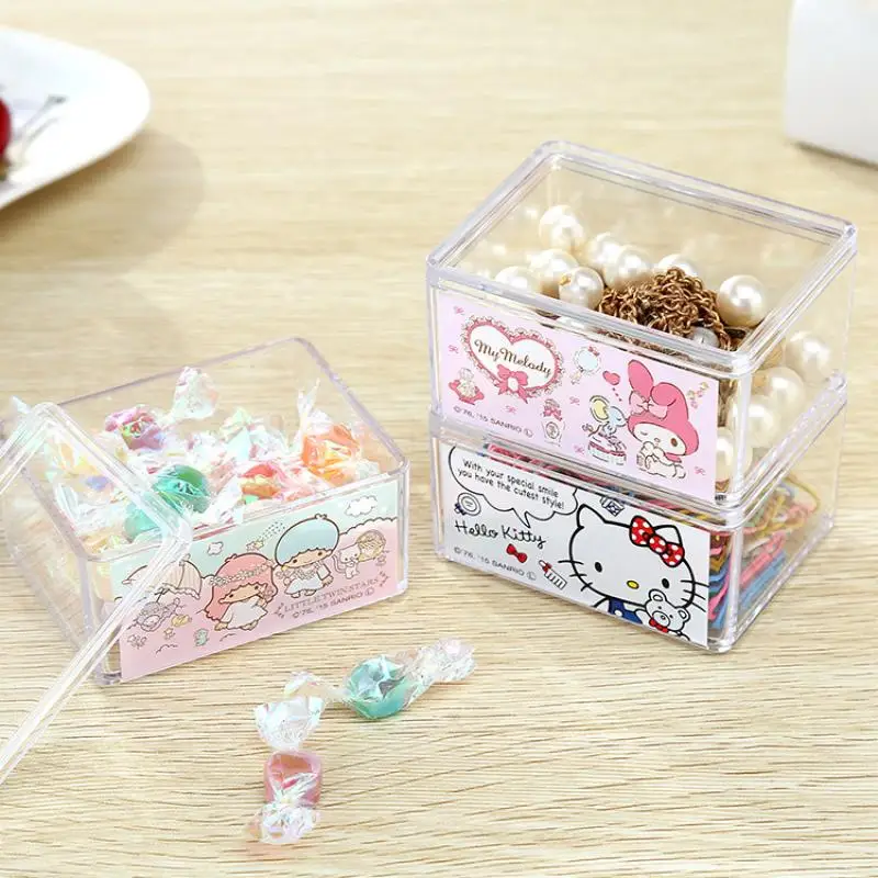 Kawaii Sanrio My Melody Hello Kitty Little Twin Stars Cartoon Transparante Opbergdoos Stofdicht Met Cover Sieraden Doos Meisje Gift