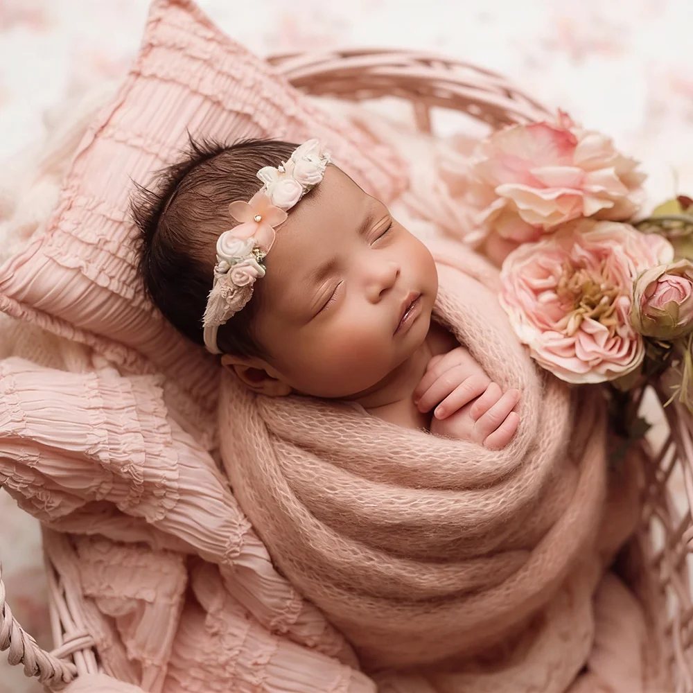 Pemotretan Bayi Baru Lahir Berpose Bantal Fotografi Latar Belakang Selimut Hiasan Kepala Bayi Fotografi Aksesori Alat Peraga Gambar Bayi