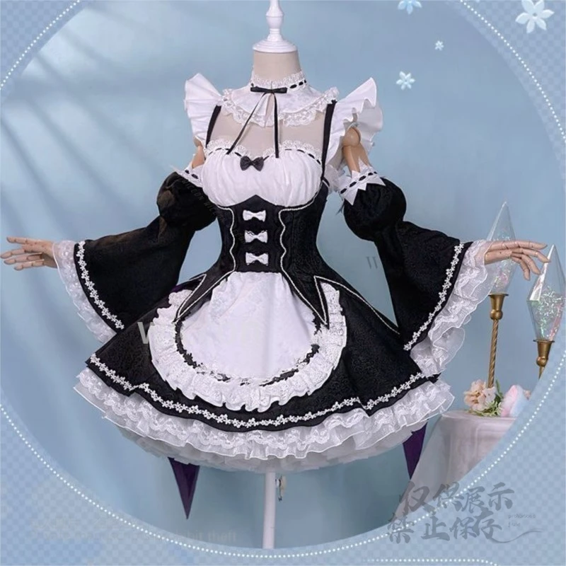 Anime Rem Ram Maid Dress Re:zero Kara Hajimeru Isekai Seikatsu Cosplay Thin Costumes Full Set Gorgeous Wigs Women Customized