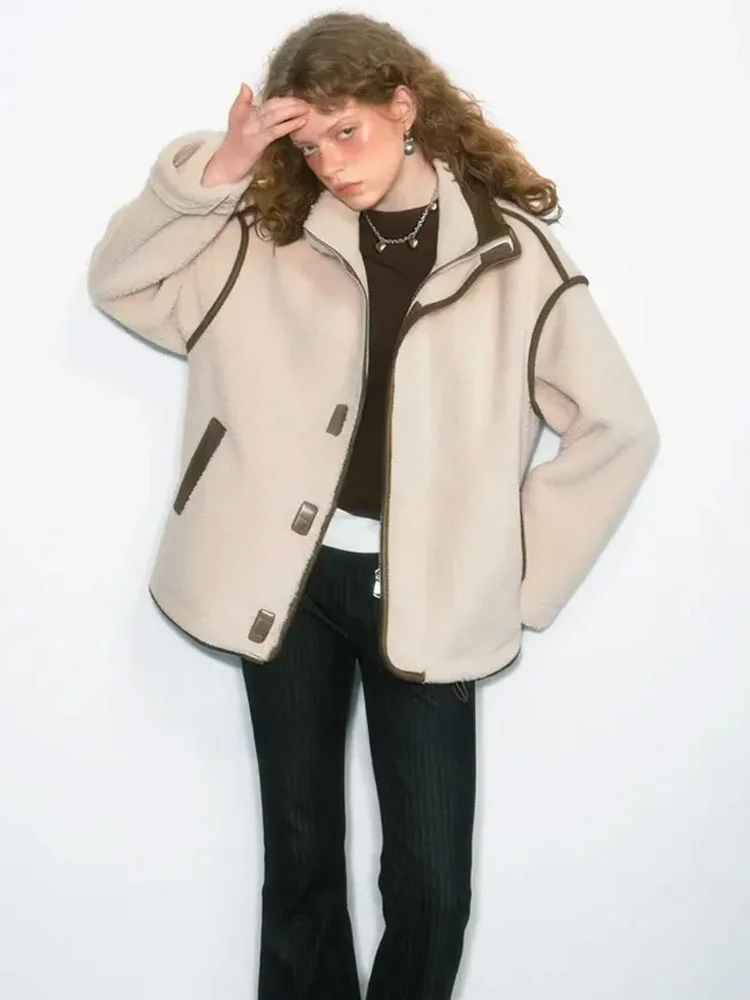 

Warm Fce Hooded Jaet Long Sve Women's Sle Casual Commute Faion Loose Fit Color Blo Design Autumn New Arrival