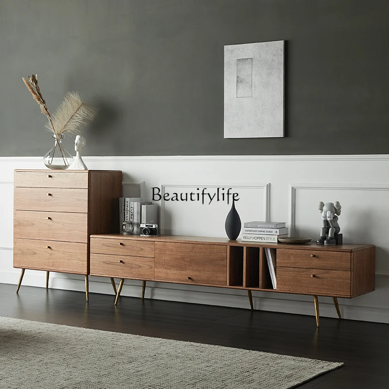 

Nordic light luxury TV cabinet modern simple living room small apartment solid wood floor cabinet