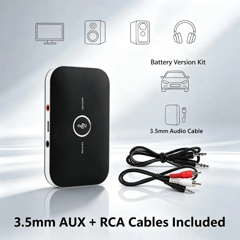 B6 Bluetooth 5.2 Car AUX Audio Adapter 2-in-1 Receiver, 3.5mm Wireless Dongle for Car Stereo Phone Music Navigation