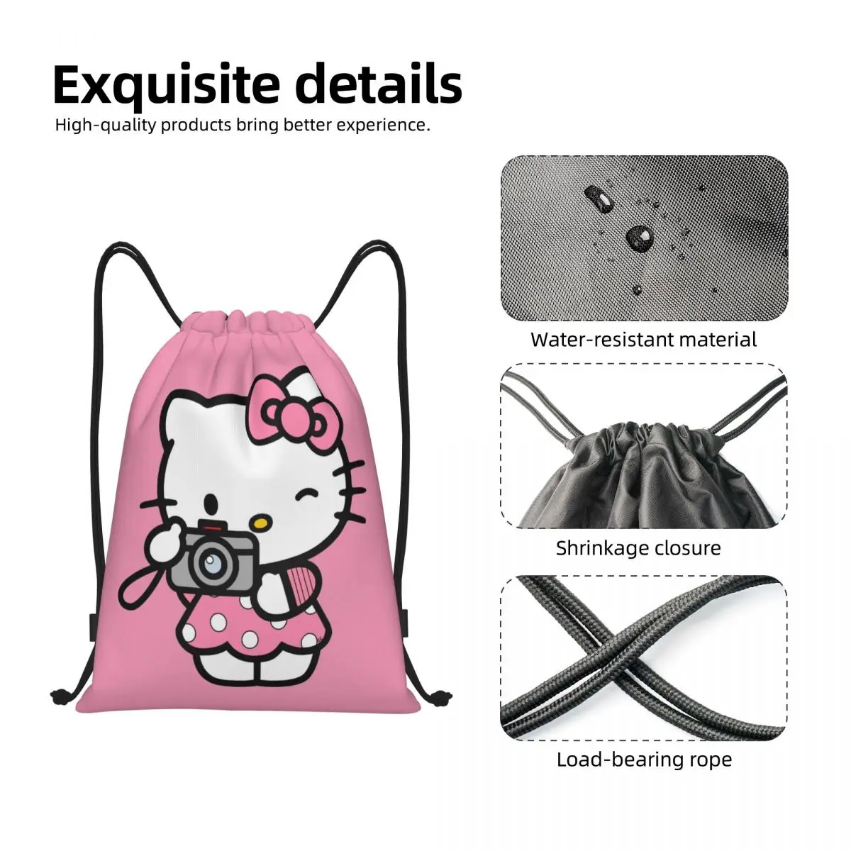 Custom Hello Kitty Drawstring Tas Mannen Vrouwen Lichtgewicht Sanrio Sport Gym Opslag Rugzak