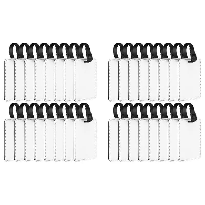 

NEW-32Pcs Sublimation Luggage Tags PU Leather Name Tag Blank Suitcase Tags Heat Transfer Bag Tags ID Card Holder Travel