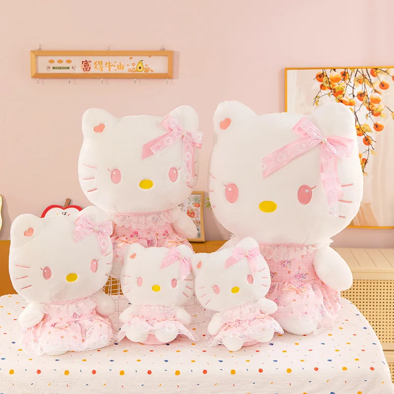 70 cm Sanrio Kawaii Hello Kitty Plüschtier im Prinzessinnenkleid, süße Lolita KT Katze, gefüllte Puppe, Dusche, Geburtstagsgeschenk für Kinder und Mädchen