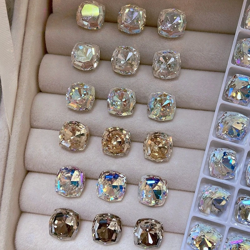 5Pcs Geometric Large Fat Square Pointed Back Nail Rhinestones, K9 Multi-facet Sparkly Irregular Gems for DIY Press On Nail Art