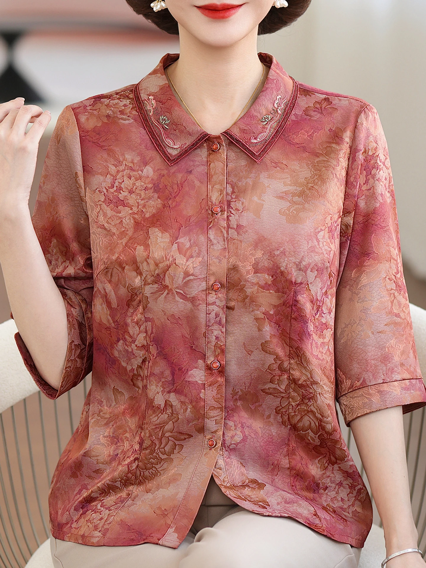 

Fashionable Summer Shirt Half Sleeve Chiffon Women's Clothing for Wedding Banquet Middle-Aged Ladies Breathable Lightweight L...