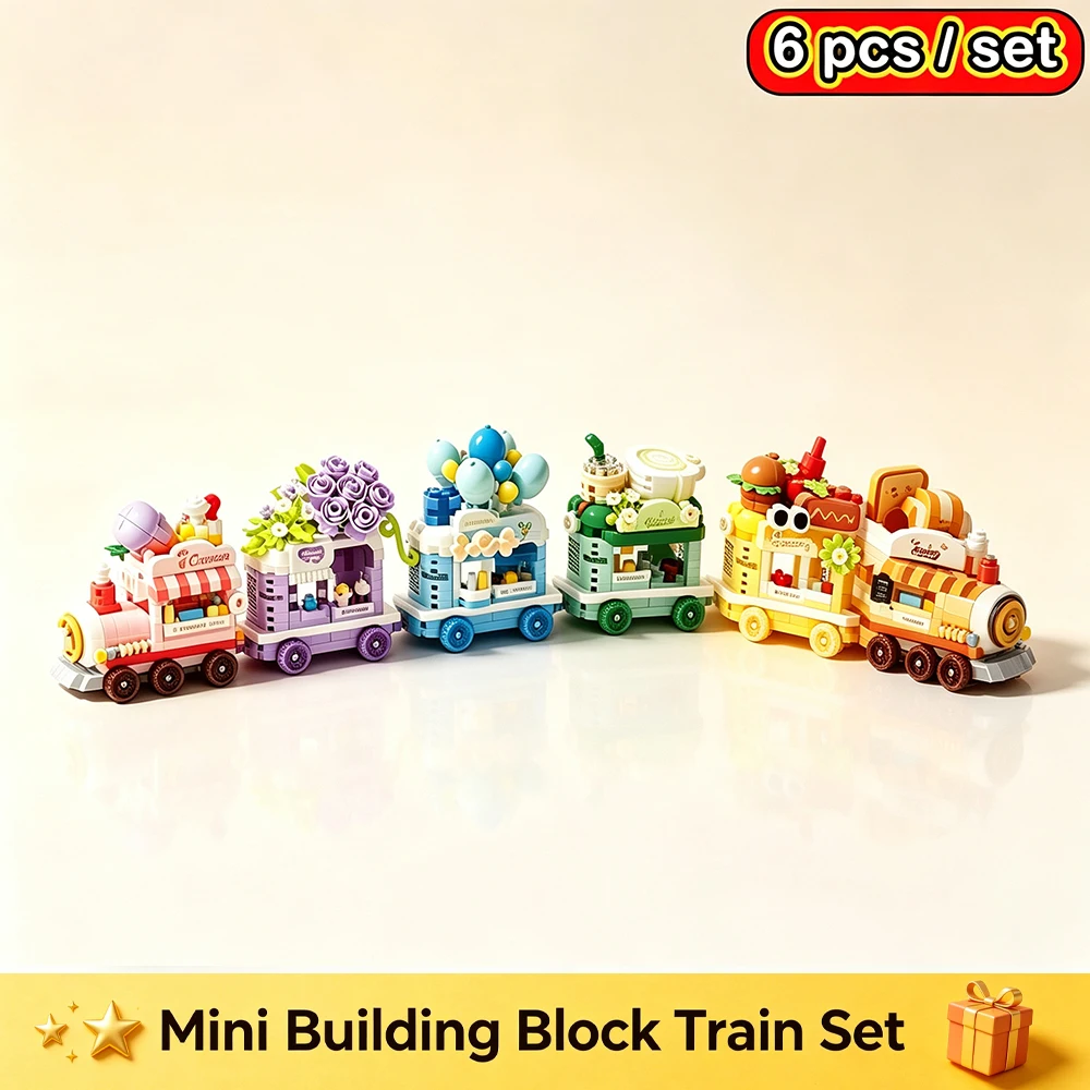 DIY Street Food Truck Building Blocks Kit - Hot Dog Ice Cream Flower Hamburger Cart Model Toy for Kids Children's Bricks Playset